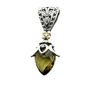 Barbara Bixby Womens Pendant 18K Gold Sterling Silver Diamond Olive Quartz